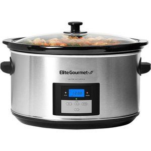 Elite Gourmet Digital Programmable Slow Cooker, (8.5 Quart, Stainless Steel)